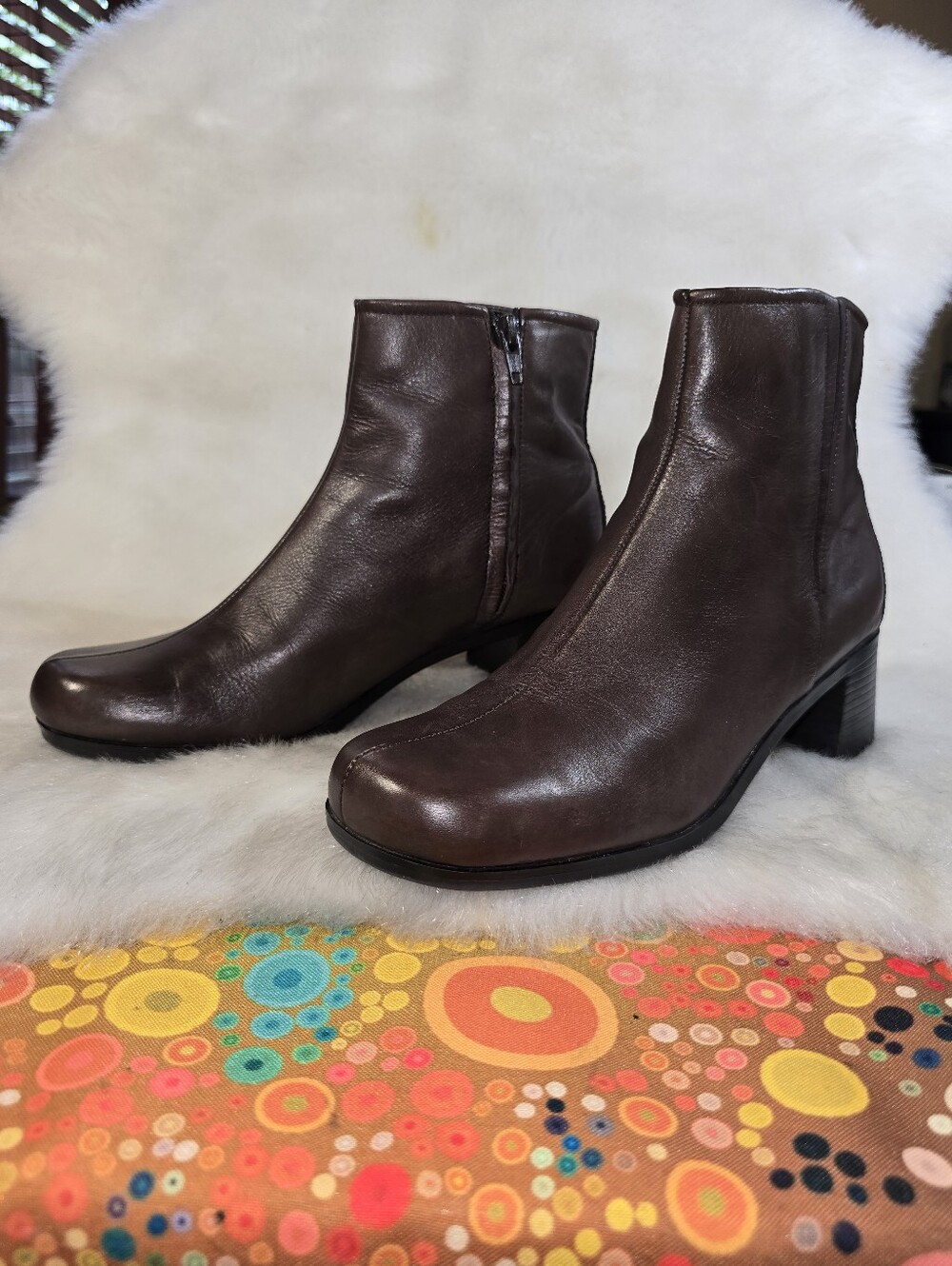 Predictions Dark Brown Leather Ankle Booties with Side Zip